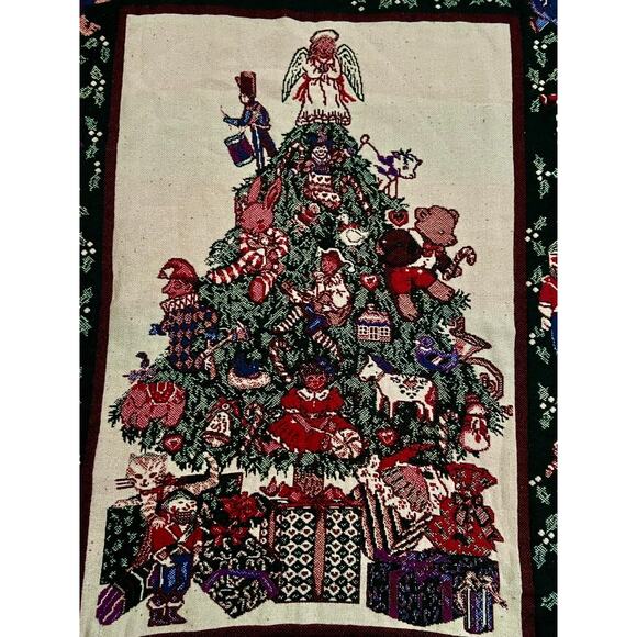 Peggy Jo Ackley Christmas Tree Tapestry Throw Blanket-1990s-Holiday-Woven-Angel - Picture 3 of 9